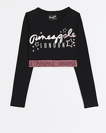 Girls black Pineapple graphic crop top