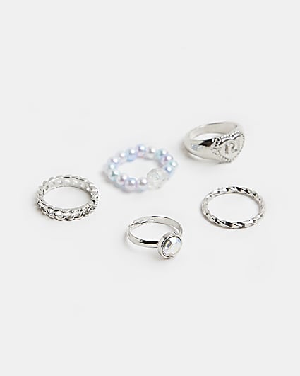 Girls Silver Twist Rings 5 Pack