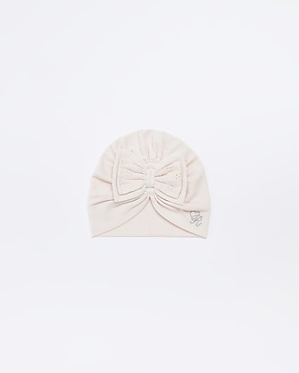 Baby Girls Pink Broderie Bow Turban