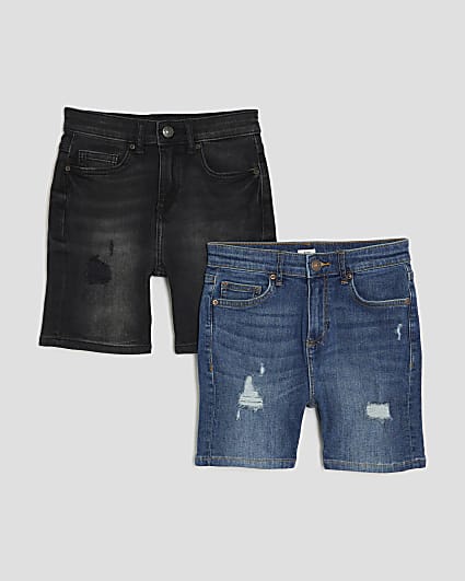 Boys Black Denim Pack Of 2 Shorts