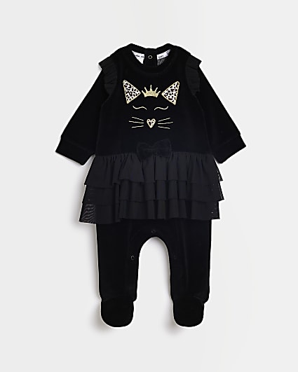 Baby girls Black Halloween Cat All In One