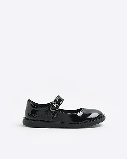 Girls black Kickers leather buckle shoes