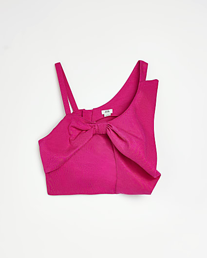 Girls pink satin bow crop top