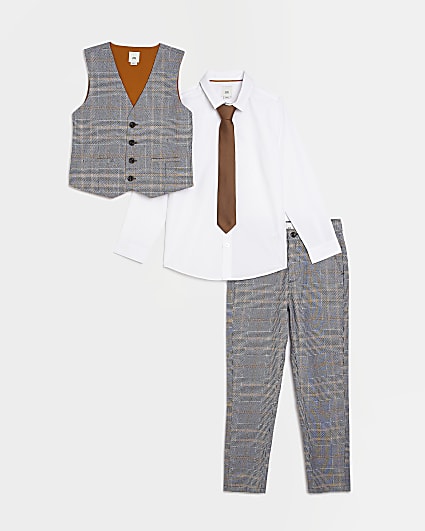 Boys Grey Check Tailored Suit Outfit