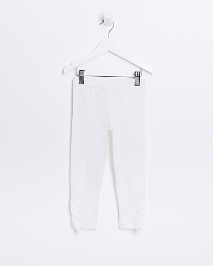 Mini Girls White Frill Leggings