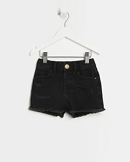 Mini girls black mom denim shorts