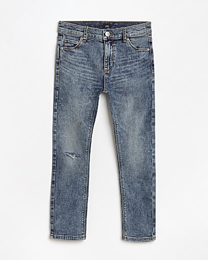 Boys blue ripped skinny fit jeans