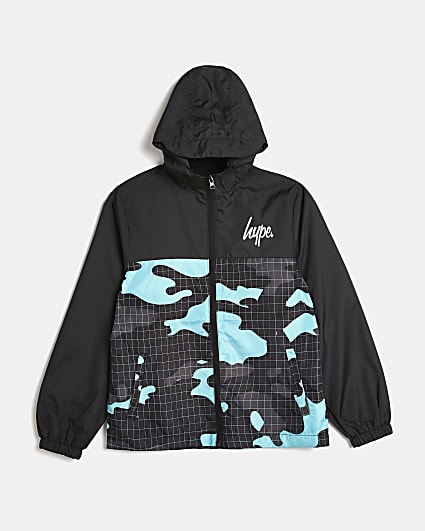 Boys black Hype camo hooded jacket