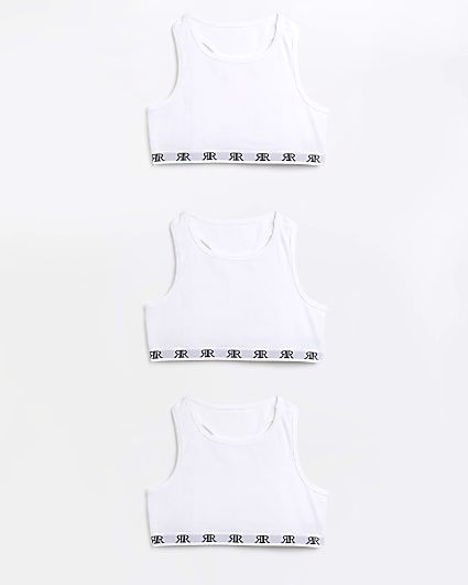 Girls white RI racer crop tops 3 pack