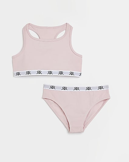 Girls pink racer crop top and briefs set