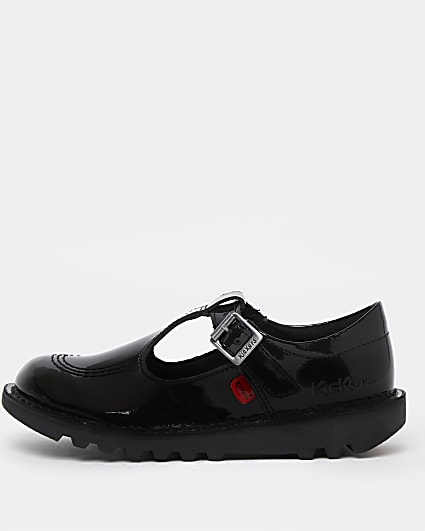 Girls black Kickers patent cut out shoes