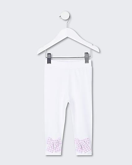 Mini girls white bow hem leggings