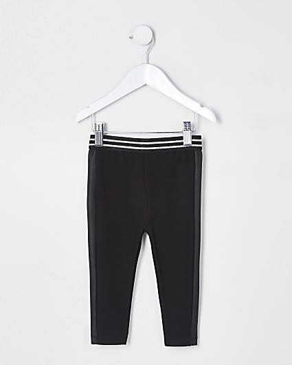 Mini girls black stripe leggings