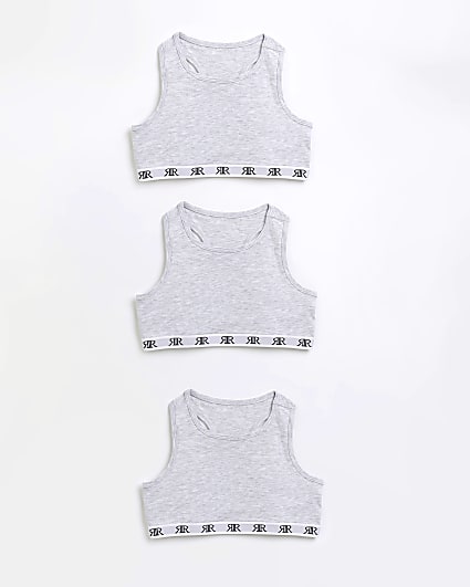 Girls Pack Of 3 Grey RI Racer Crop Tops