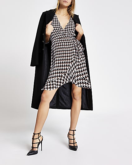 Black dogtooth check wrap playsuit