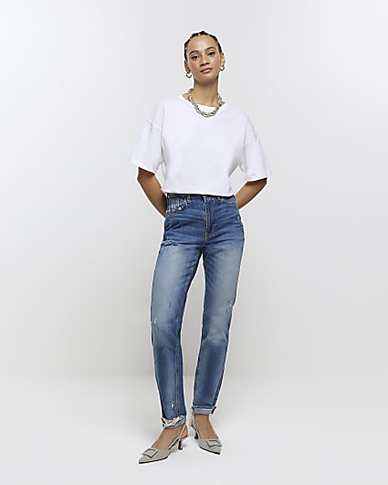 Blue high waisted sculpt mom jeans