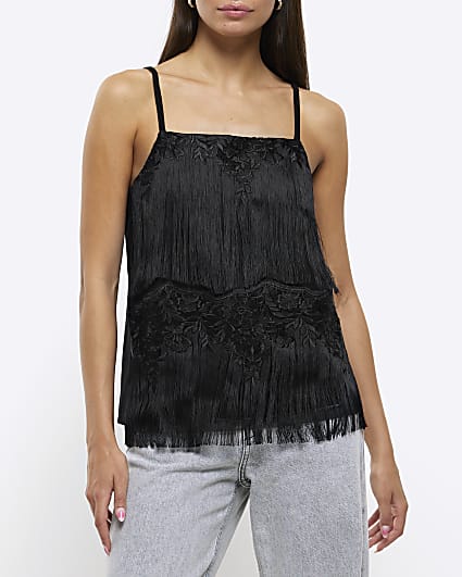 Black lace detail cami top