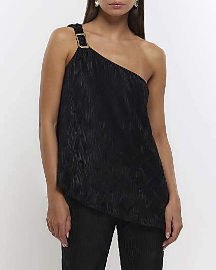 Black pleated one shoulder top