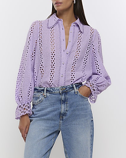 Purple broderie long sleeve shirt