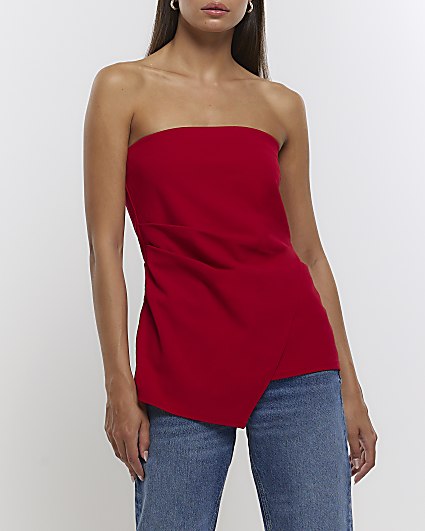 Red bandeau asymmetric top