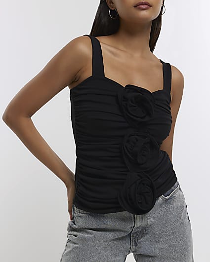 Black ruched corsage top