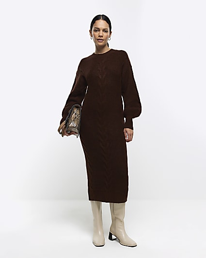 Brown plait jumper midi dress