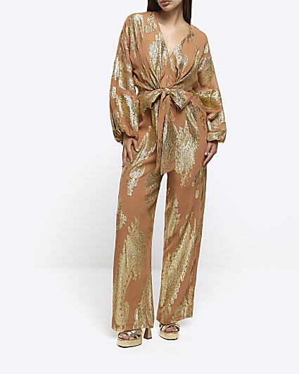 Brown metallic detail jumpsuit