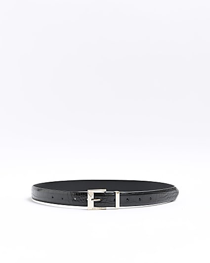 Black croc embossed buckle belt