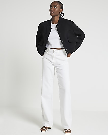 Black tailored crop bomber jacket