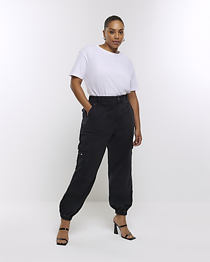 Plus black utility cargo trousers