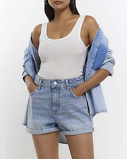 Blue high waisted mom denim shorts