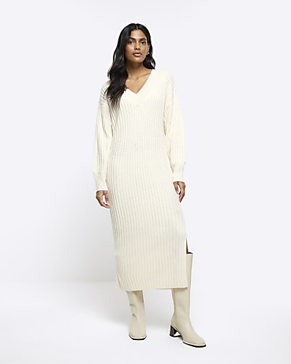 Cream rib jumper maxi dress