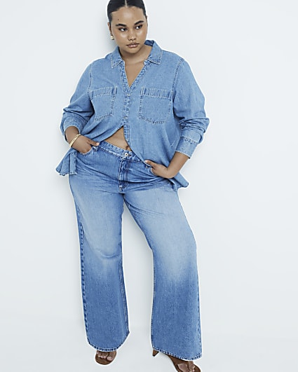 Plus blue high waisted straight leg jeans