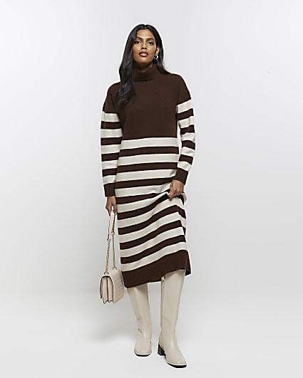 Brown stripe jumper midi dress