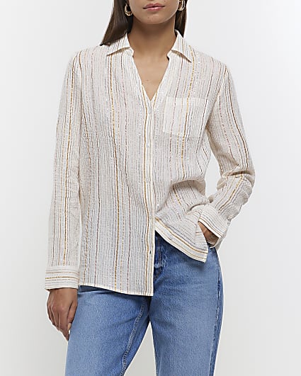 White stripe long sleeve shirt