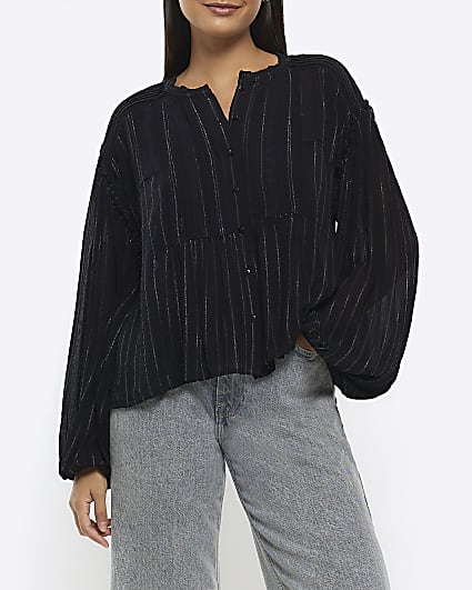 Black lace pleated blouse