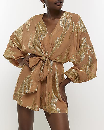 Brown metallic detail playsuit