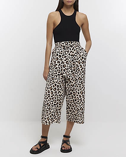 Brown leopard print tie culottes