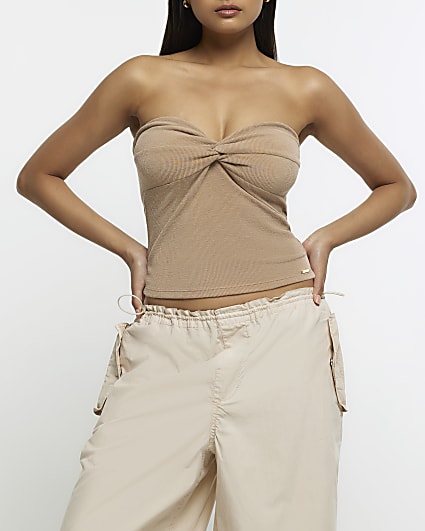 Brown twist front bandeau top