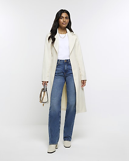 Cream belted trench coat