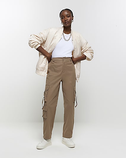 Beige straight leg cargo trousers