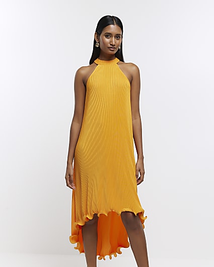 Orange halter neck midi dress