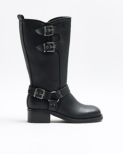 Black high leg biker boots