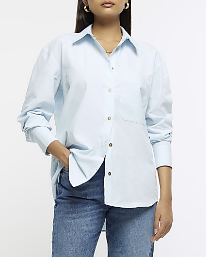 Blue poplin long sleeve shirt