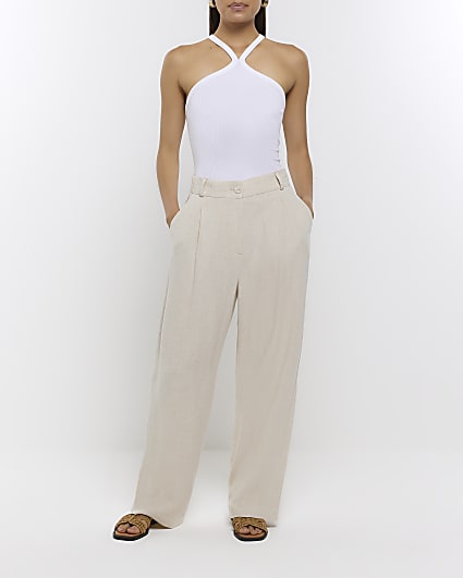 Beige wide leg trousers with linen