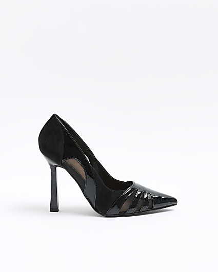 Black Mesh Cut Out Heeled Court Shoes