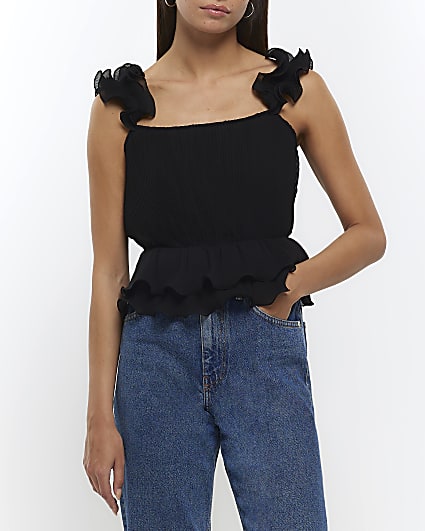 Black frill sleeveless cami top