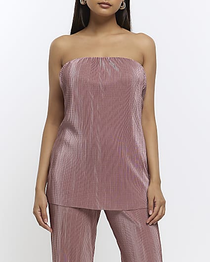 Pink tie plisse bandeau top