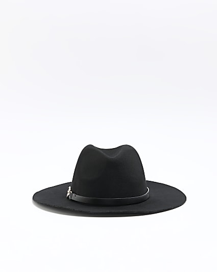 Black wool blend fedora hat