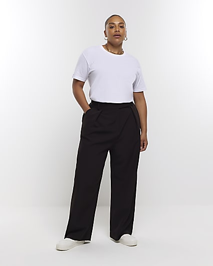 Plus Black Pleated Wide Leg Trousers